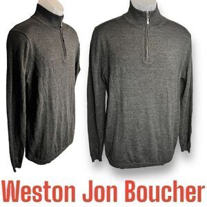 Weston Jon Boucher Sweater Merino Wool Blend
1/4 Zip Sweater Sz M Charcoal Grey